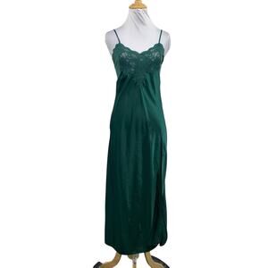 Victorias Secret Dress Womens Extra Small XS Green Jewel Lace Bodice Satin Midi